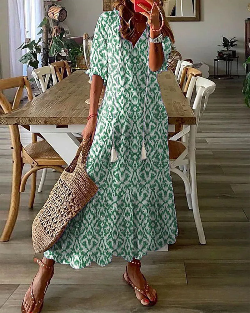White Floral Maxi Dress - Long Sleeve, Flattering Fit & Comfort