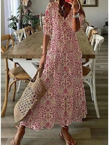 White Floral Maxi Dress - Long Sleeve, Flattering Fit & Comfort