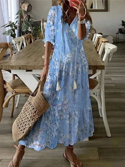 White Floral Maxi Dress - Long Sleeve, Flattering Fit & Comfort