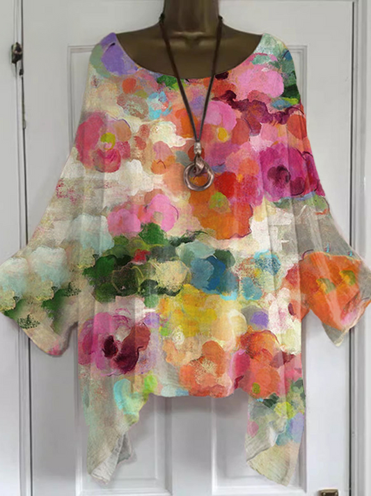 Women's Floral Print Blouse - Comfortable Cotton & Linen Blend Shirt