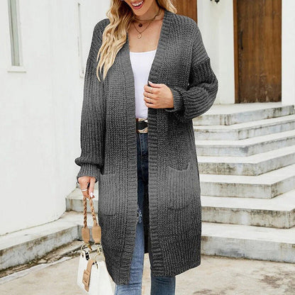 Women's Long Cardigan - Cozy Gradient Knit for All Seasons
