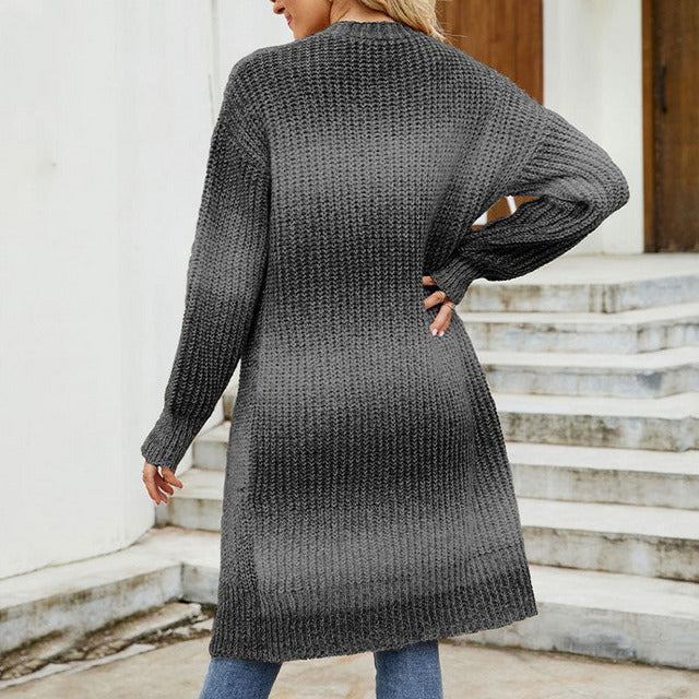 Women's Long Cardigan - Cozy Gradient Knit for All Seasons