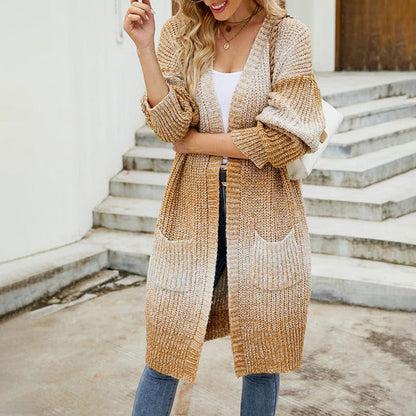 Women's Long Cardigan - Cozy Gradient Knit for All Seasons
