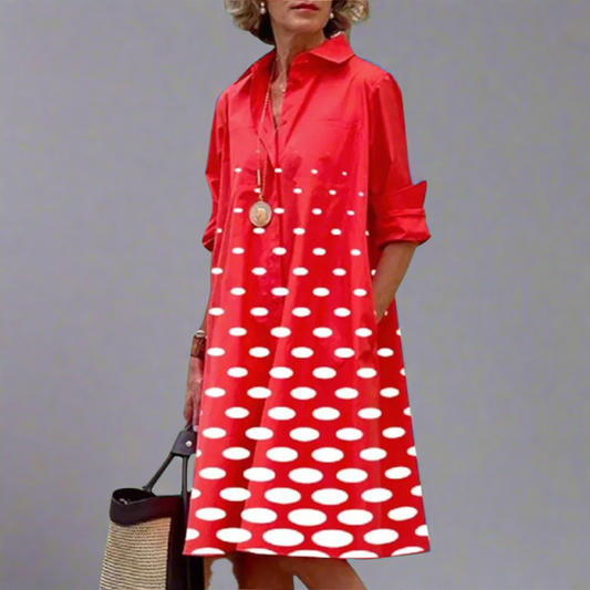 Women's Retro Long Sleeve Pocket Dress - Stylish Comfort & Flattering Fit