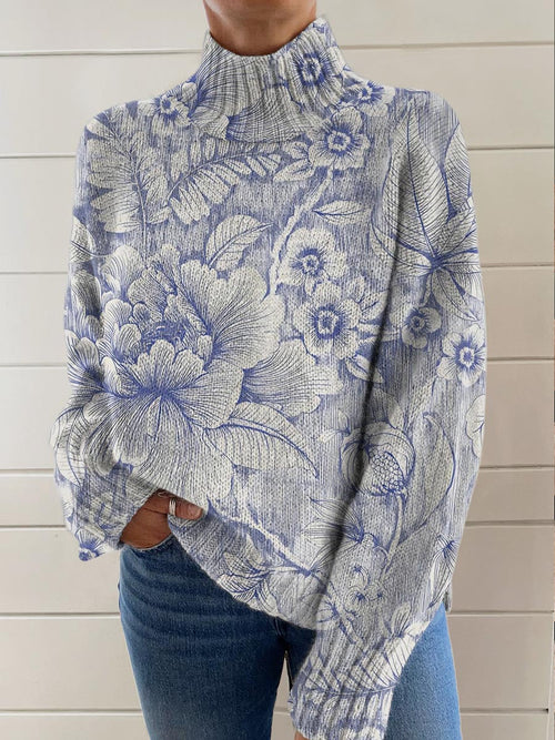 Women's Sweater - Lightweight Floral Turtleneck, Breathable Comfort