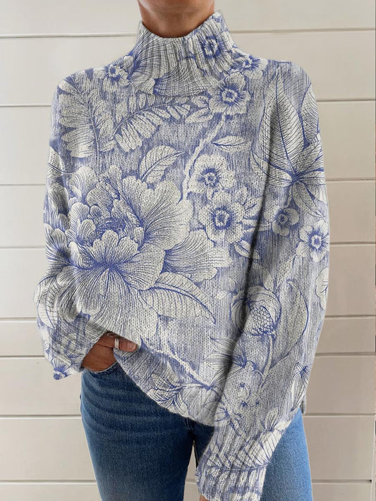 Women's Sweater - Lightweight Floral Turtleneck, Breathable Comfort