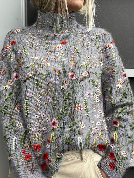 Women's Sweater - Lightweight Floral Turtleneck for Cool Summer Style