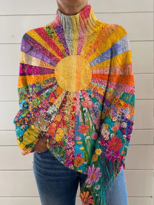 Women's Sweater - Lightweight Floral Turtleneck for Stylish Comfort