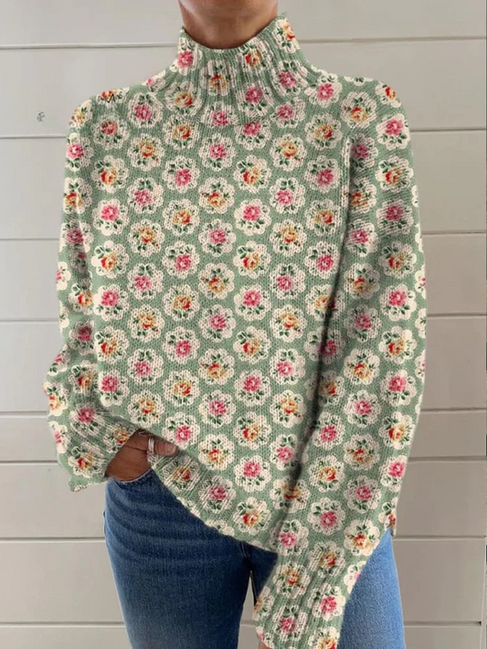 Women's Sweater - Lightweight Floral Turtleneck for Stylish Comfort