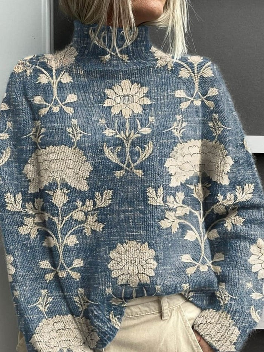 Women's Sweater - Lightweight Floral Turtleneck for Summer Comfort