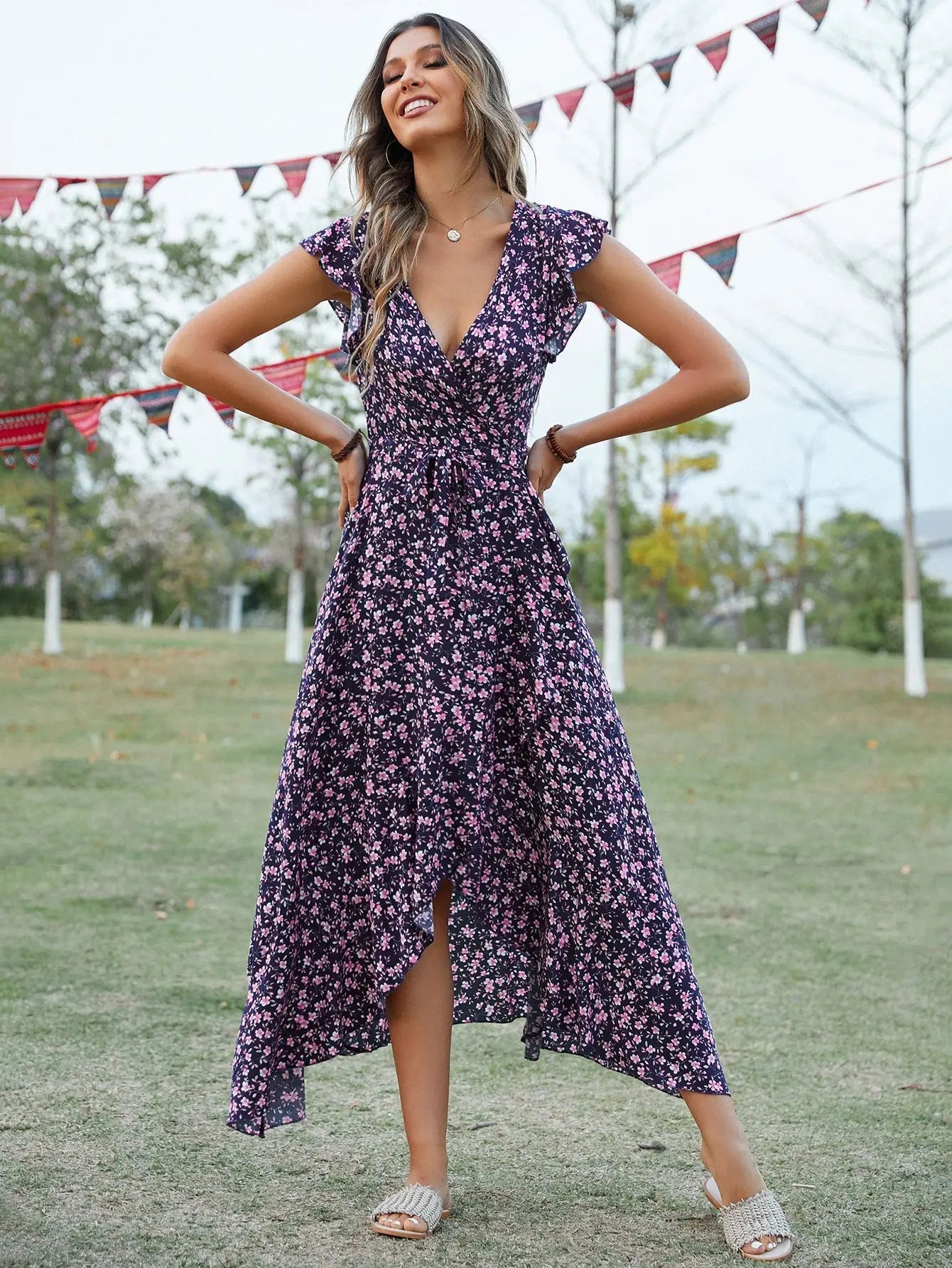 Womens Floral Sleeveless Dress - Elegant Summer Wedding Guest Style