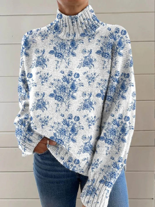 Womens Sweater - Lightweight Floral Knit Turtleneck For Summer Comfort