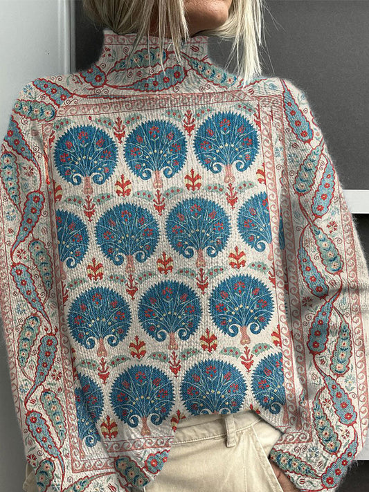Womens Sweater - Lightweight Floral Turtleneck for Breathable Comfort