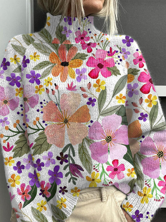 Womens Sweater - Lightweight Floral Turtleneck for Breezy Summer Comfort