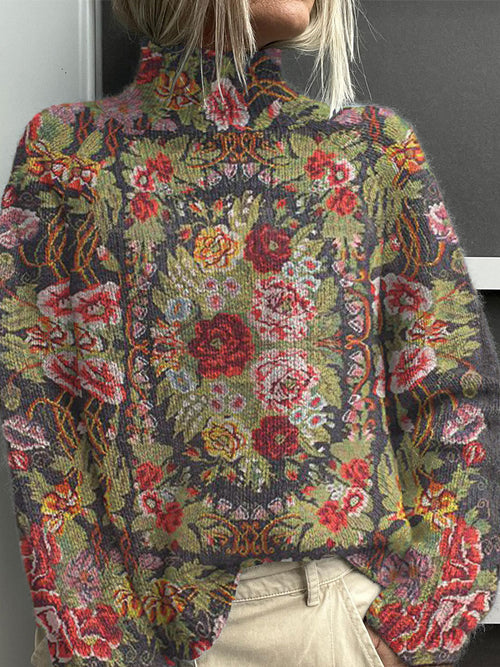 Womens Sweater - Lightweight Floral Turtleneck for Summer Comfort
