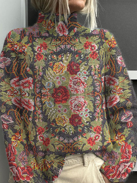 Womens Sweater - Lightweight Floral Turtleneck for Summer Comfort