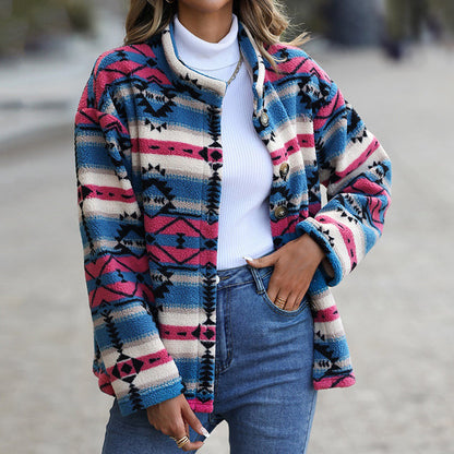 Womens Winter Coat - Stylish Geometric Print for All Seasons
