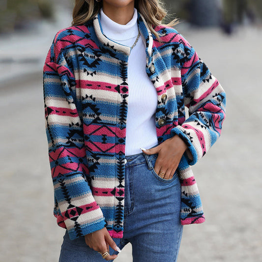 Womens Winter Coat - Stylish Geometric Print for All Seasons