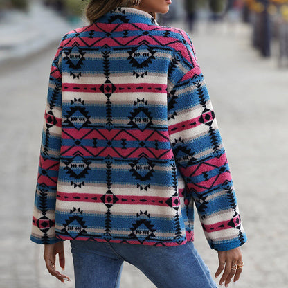 Womens Winter Coat - Stylish Geometric Print for All Seasons