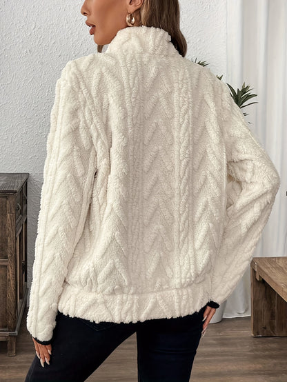 Ava – Fuzzy Sweatshirt with Lapel Collar and Zipper Detail