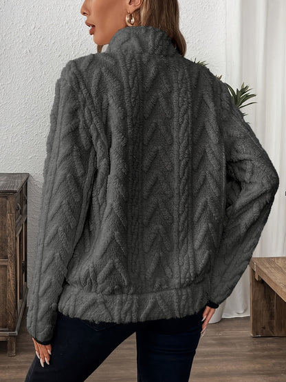 Ava – Fuzzy Sweatshirt with Lapel Collar and Zipper Detail