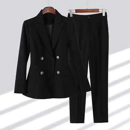 Women's Black Blazer - Elegant Double-Breasted Tailored Fit