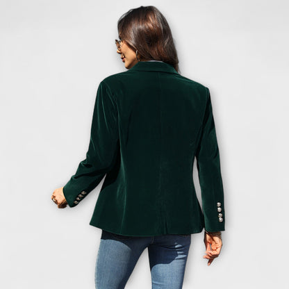 Addison - Velvet Blazer with Gold Button Accents