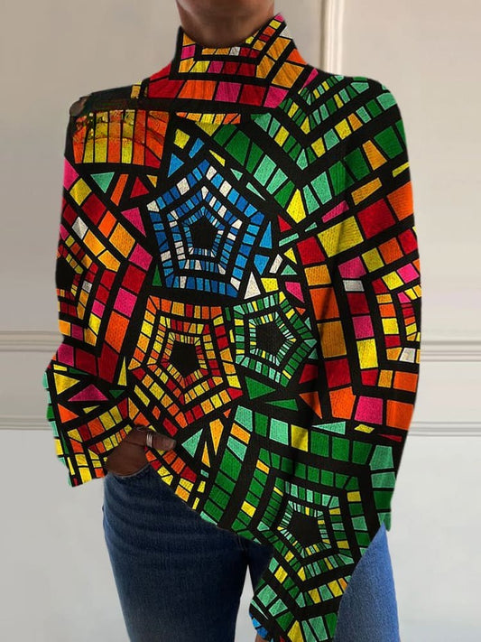 Colorful Geometric Knit Sweater - Stylish Comfort for Any Occasion