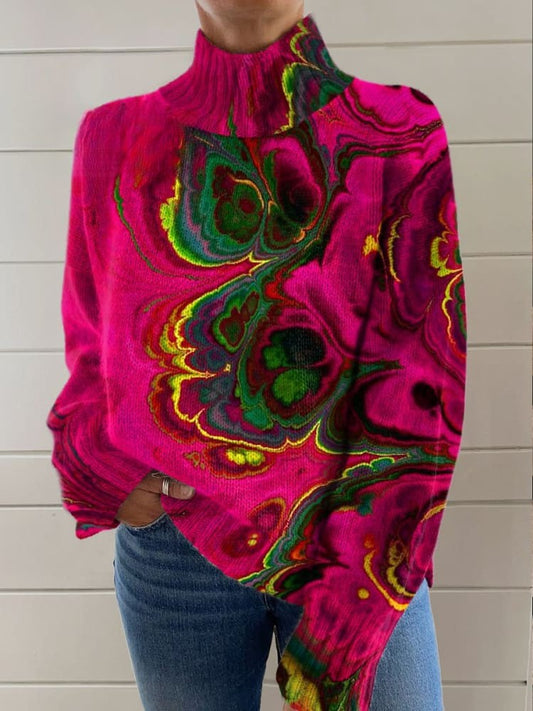Abstract Art Knit Turtleneck Sweater - Unique Style & Cozy Comfort