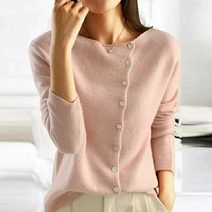 Cozy Long Cardigan - Soft Knit Fabric with Asymmetric Button Design